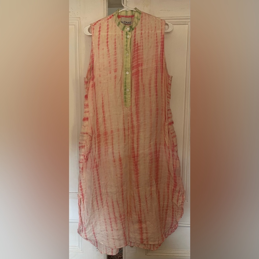 Alemais Pink-Striped Sleeveless Midi Dress with Green Placket